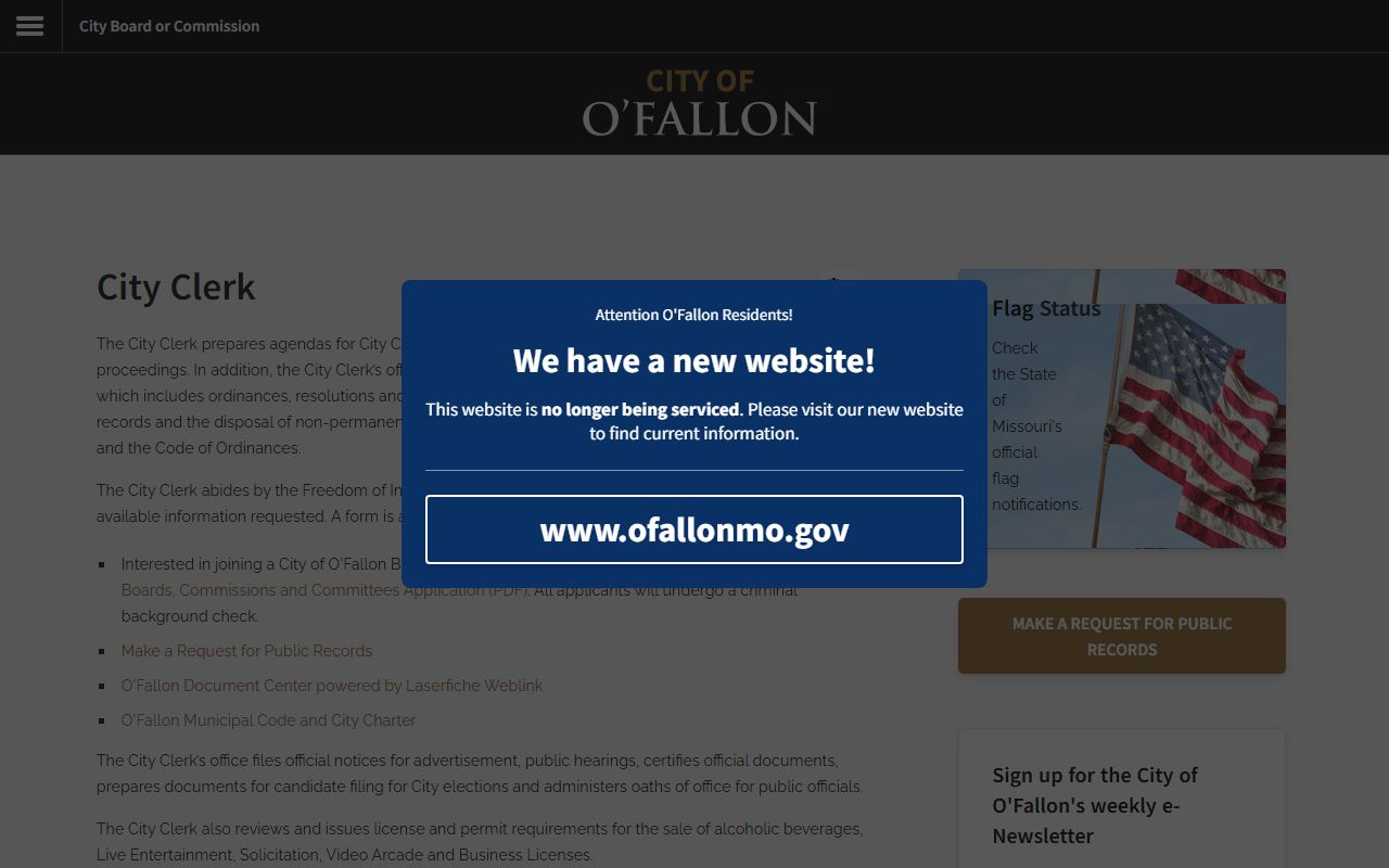 O'Fallon City Clerk office page for records requests