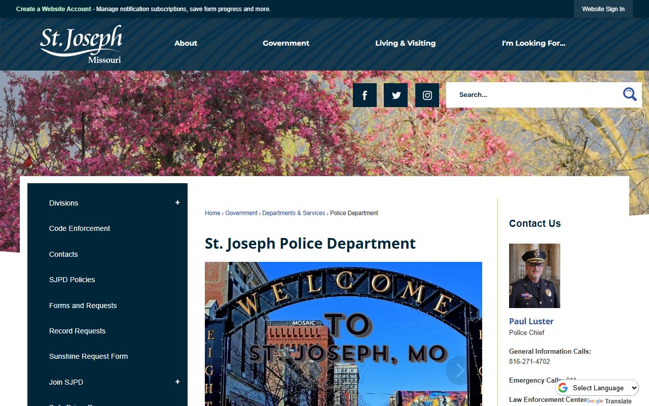 St. Joseph Police Department records and services page