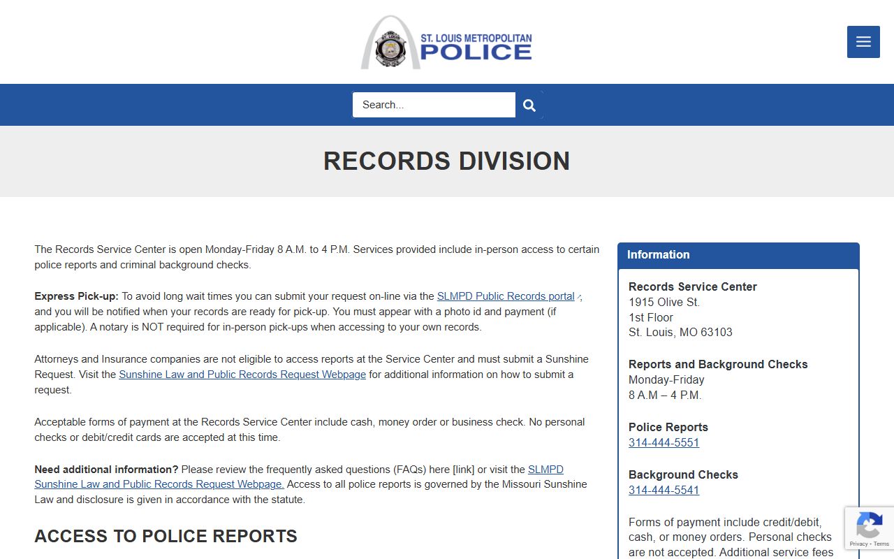 St. Louis Metropolitan Police Department records request page