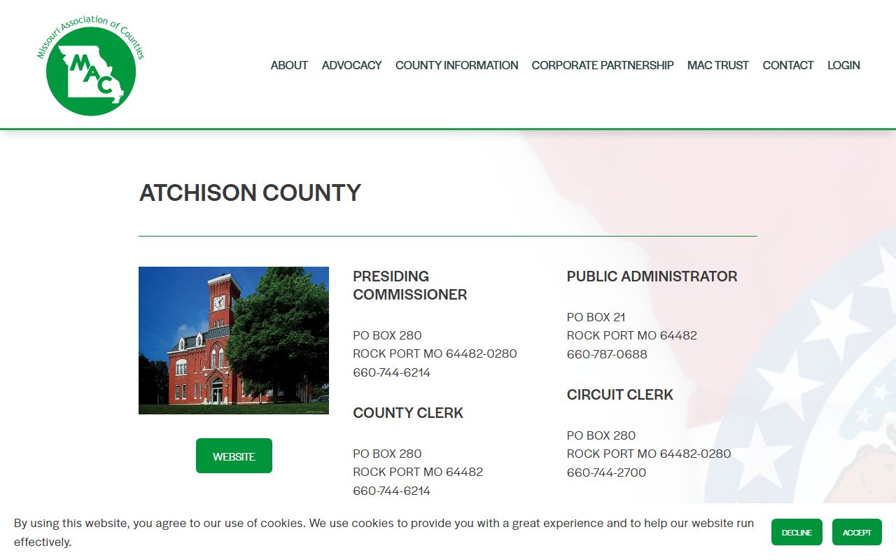 Atchison County Missouri Association of Counties page for public records