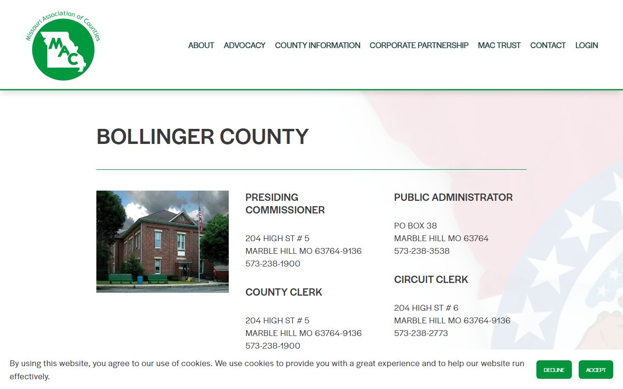 Bollinger County Missouri Association of Counties public records listing