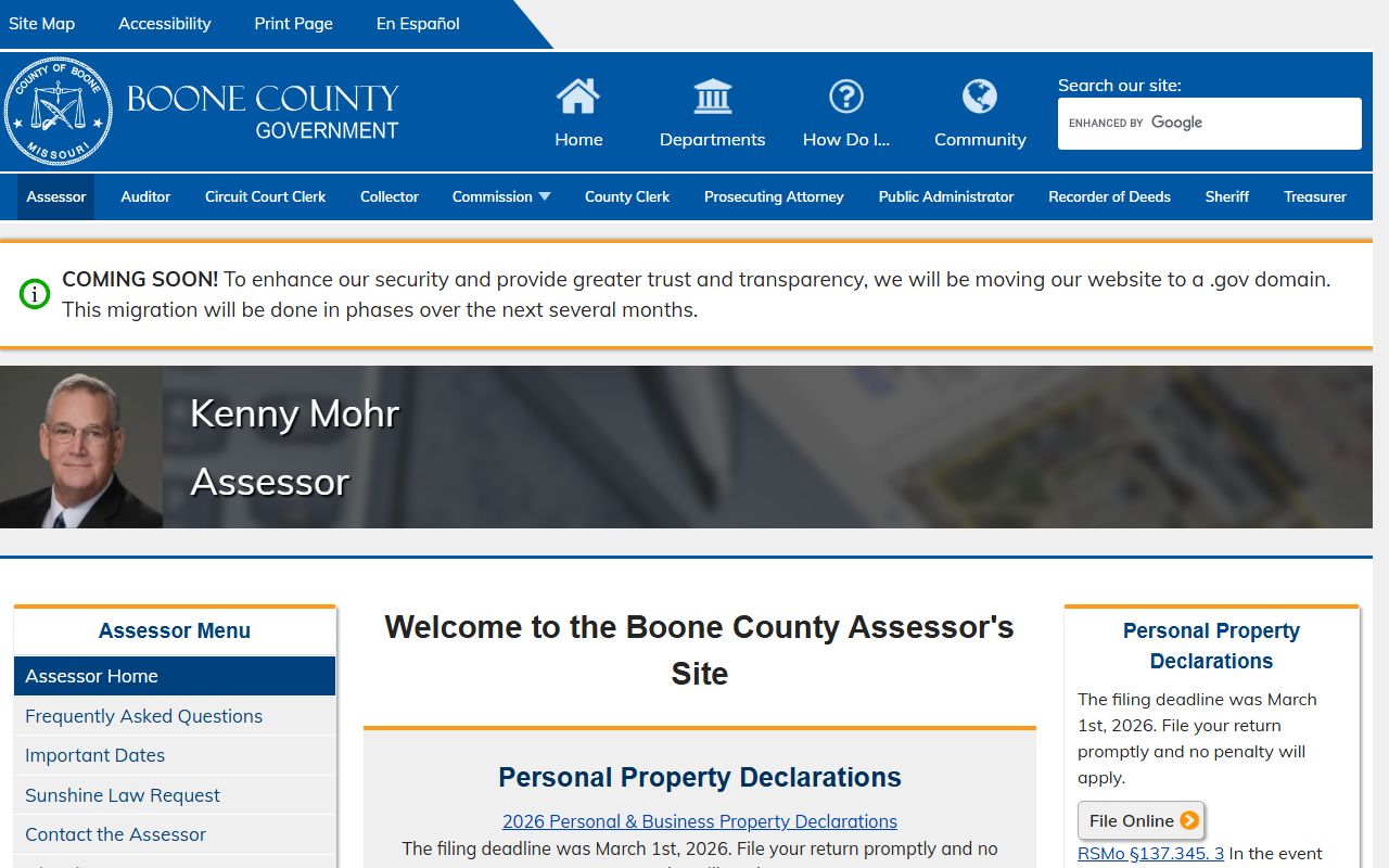 Boone County Missouri Assessor office for public records