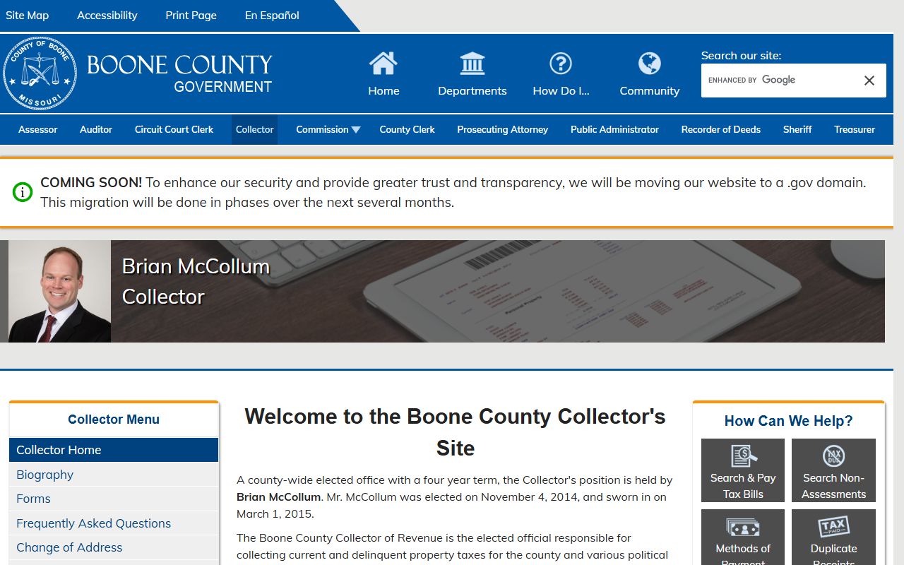 Boone County Missouri Collector office for tax public records