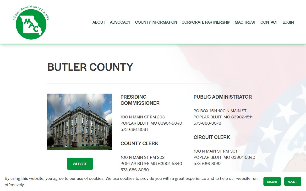 Missouri Association of Counties page for Butler County public records