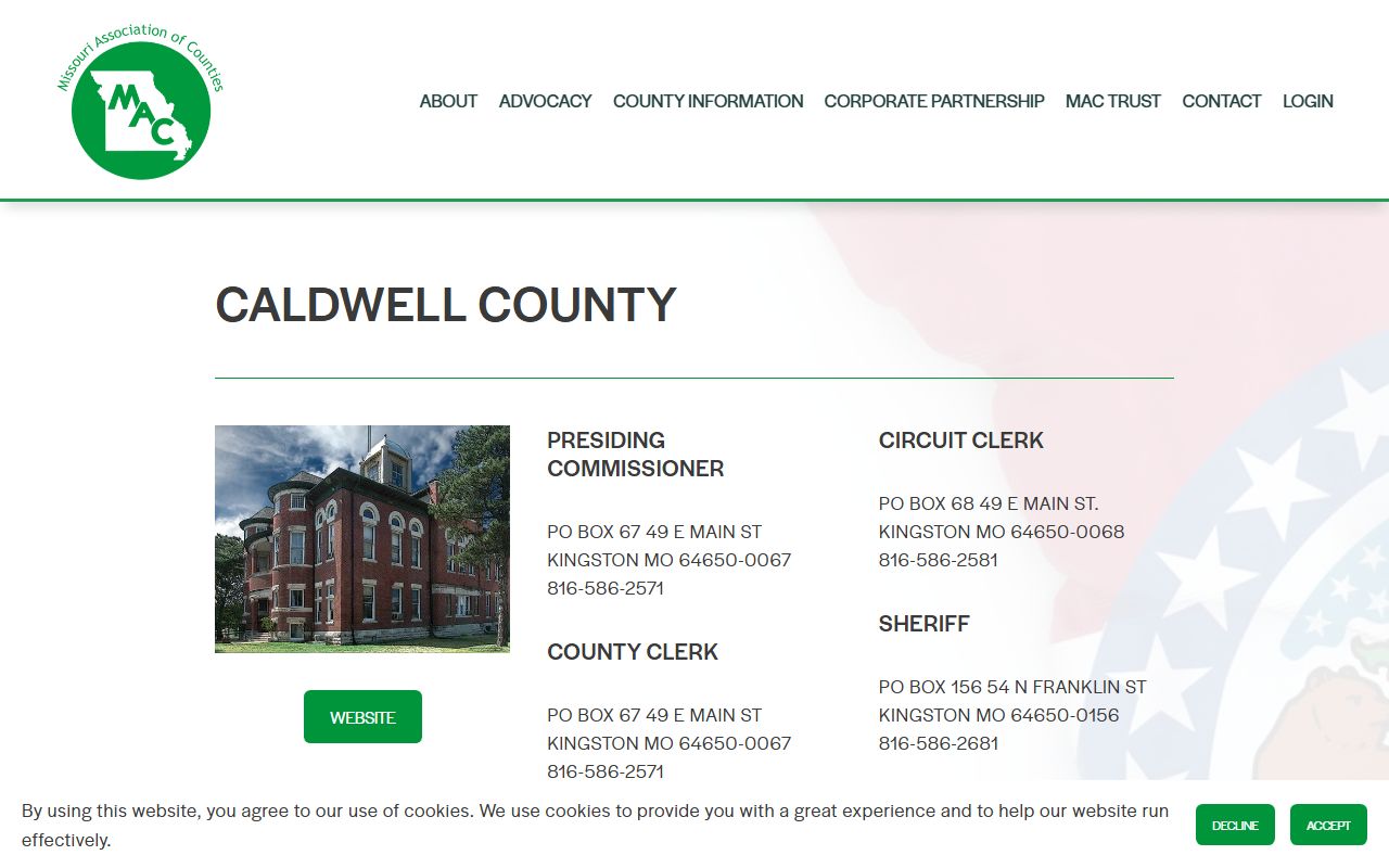 Missouri Association of Counties page for Caldwell County public records