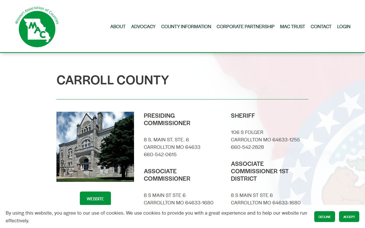 Missouri Association of Counties page for Carroll County public records
