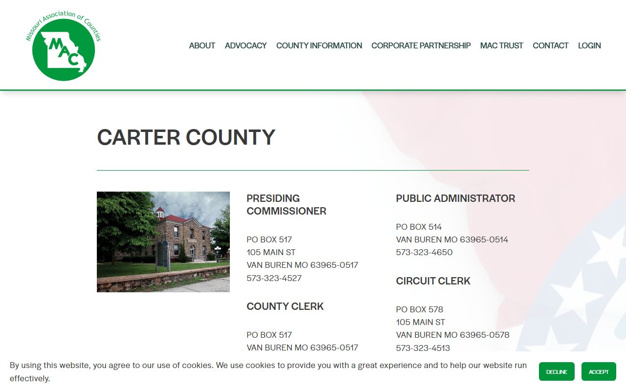 Missouri Association of Counties page for Carter County public records