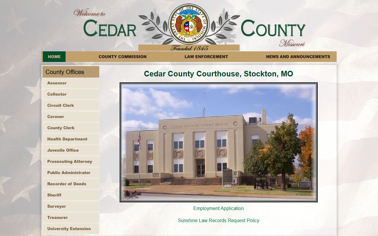 Cedar County Missouri government website for public records access