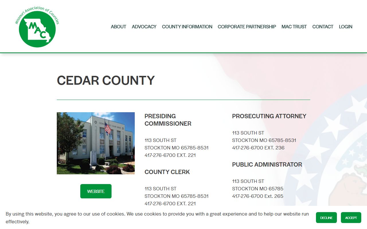 Missouri Association of Counties Cedar County public records profile