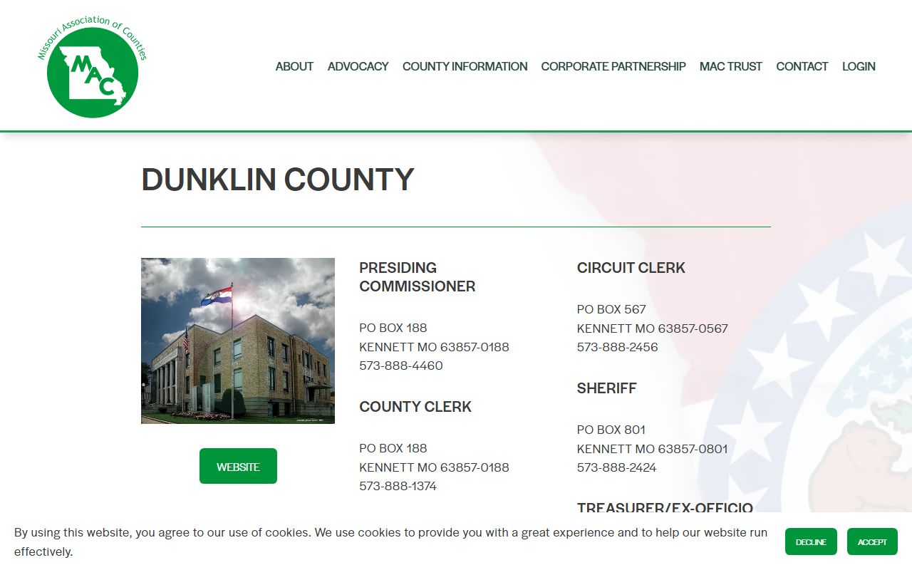 Missouri Association of Counties Dunklin County public records profile