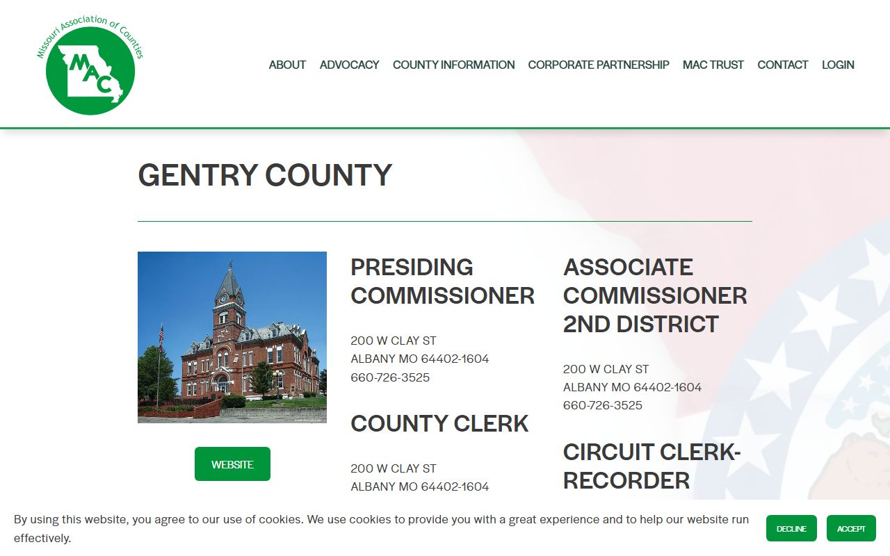 Missouri Association of Counties profile page for Gentry County public records