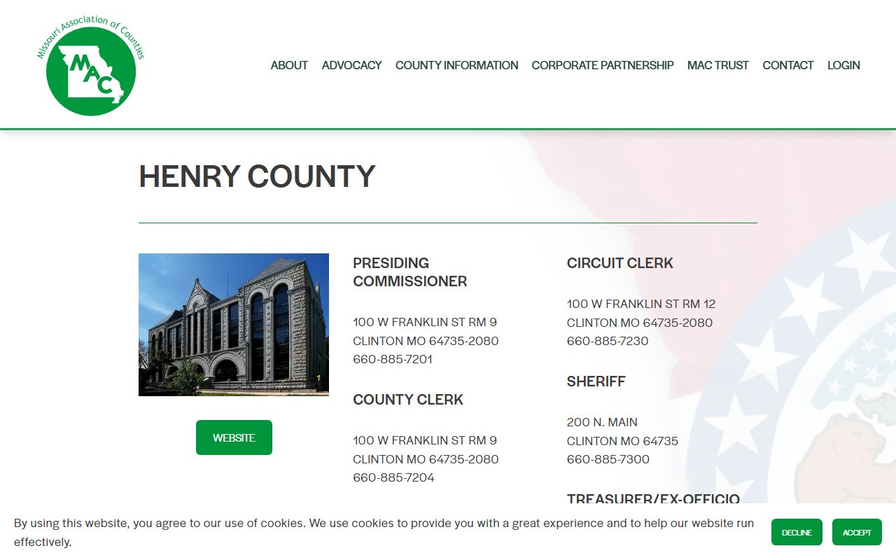 Missouri Association of Counties profile page for Henry County public records