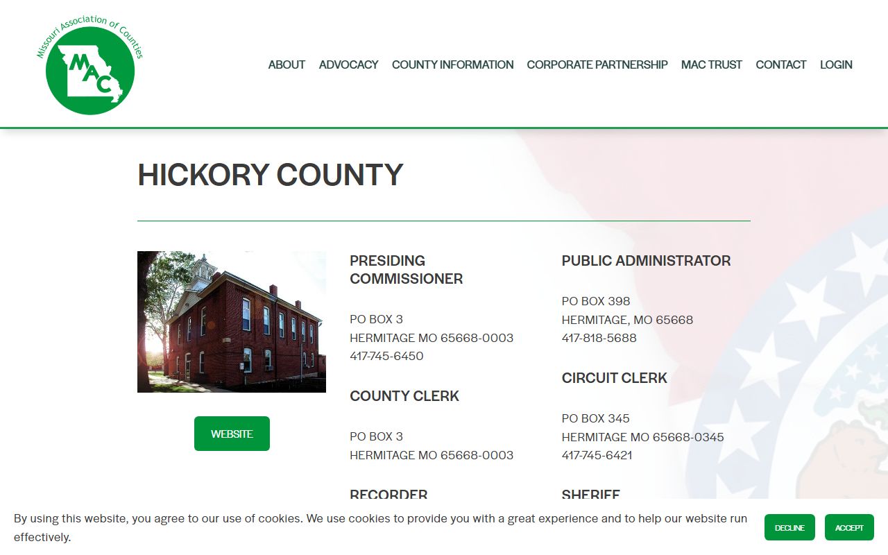 Missouri Association of Counties profile page for Hickory County public records