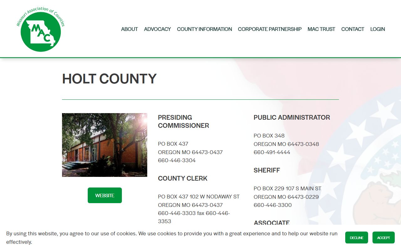 Missouri Association of Counties profile page for Holt County public records