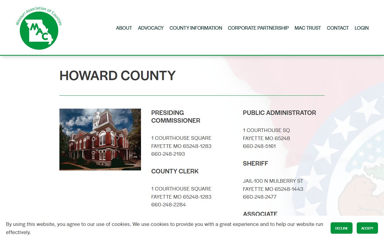 Missouri Association of Counties profile page for Howard County public records