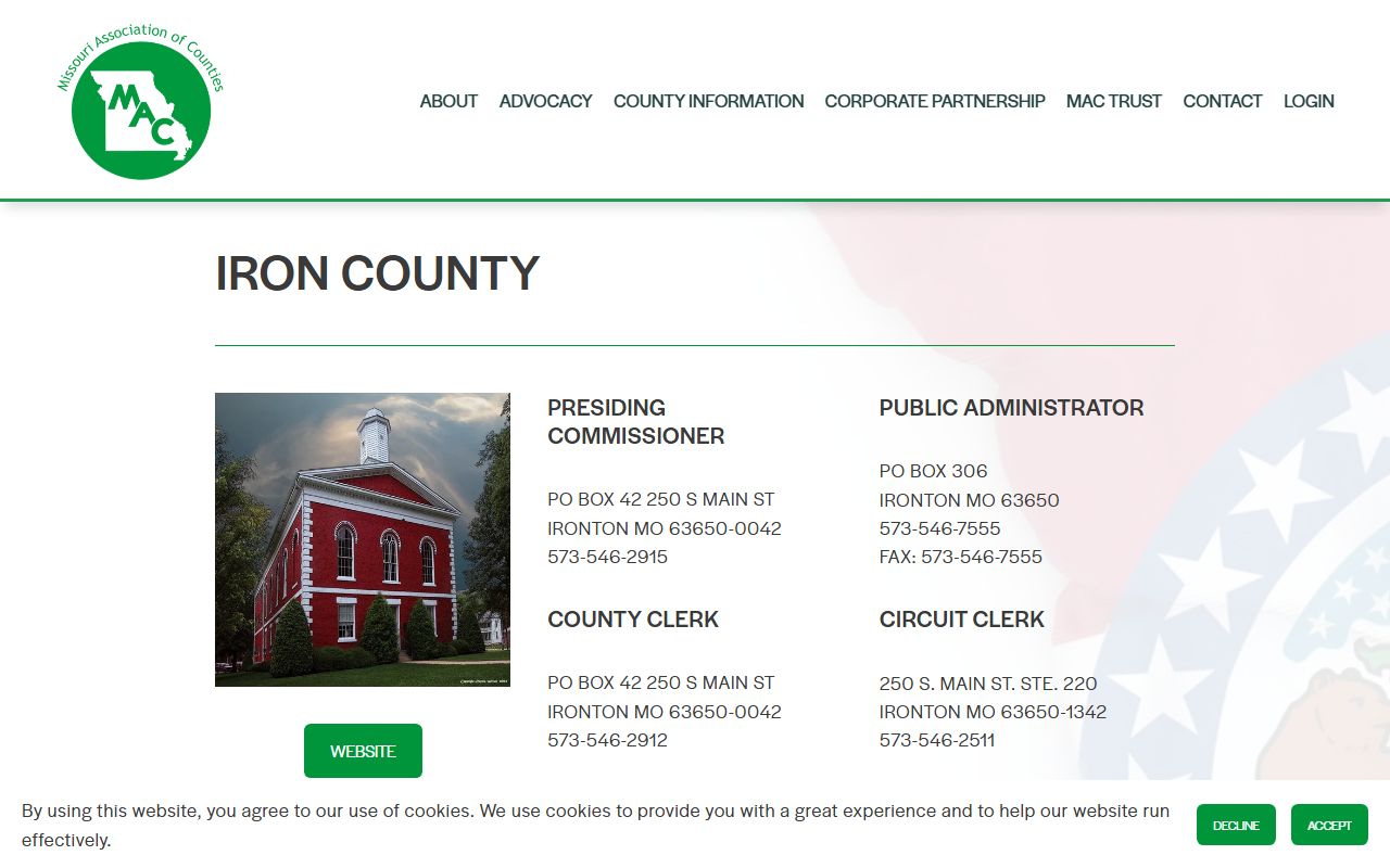 Missouri Association of Counties Iron County public records profile