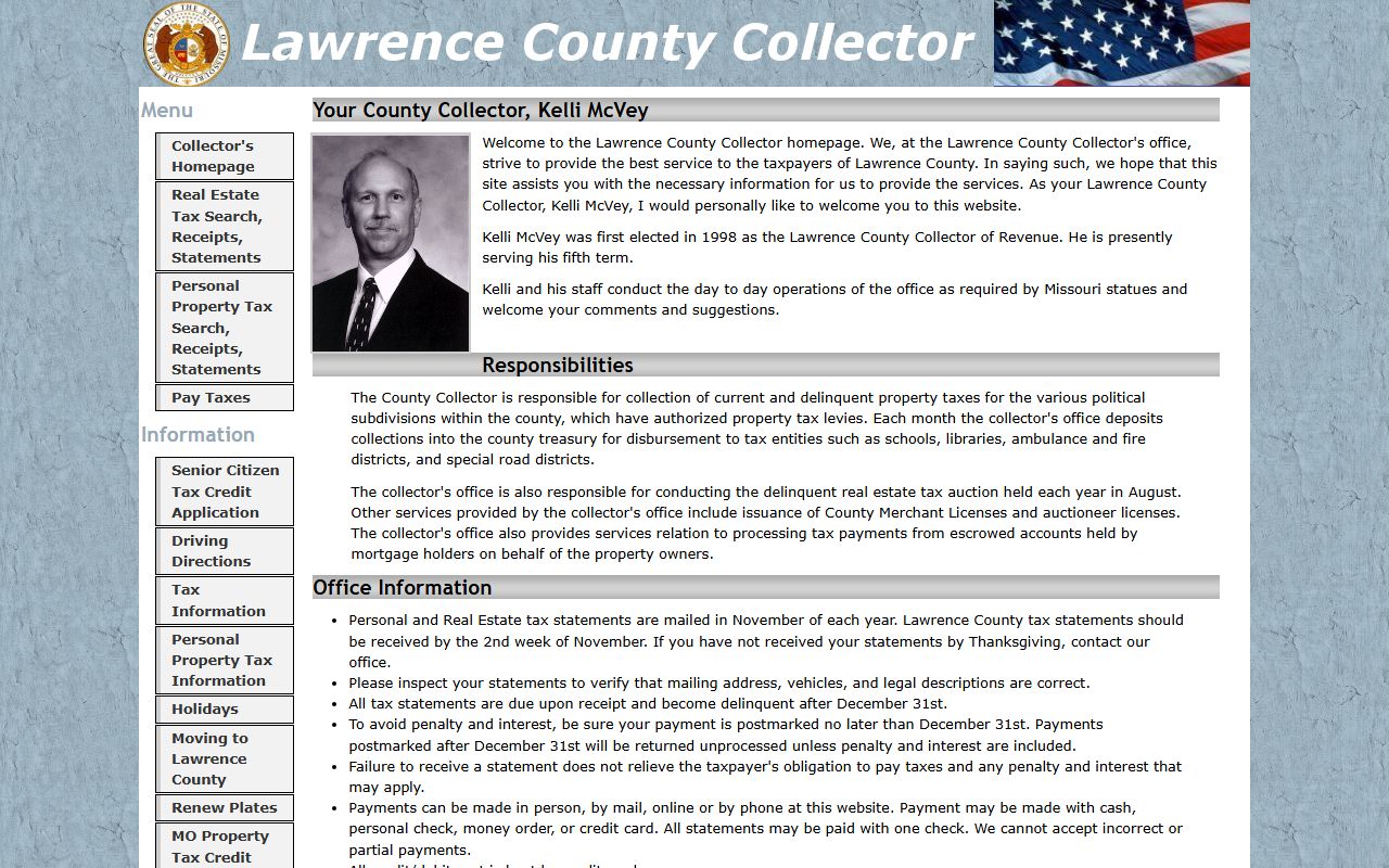 Lawrence County Missouri tax records search through the Collector website