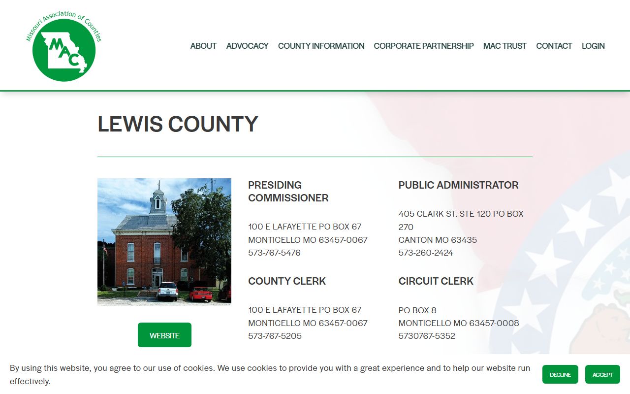 Lewis County Missouri public records profile through Missouri Association of Counties
