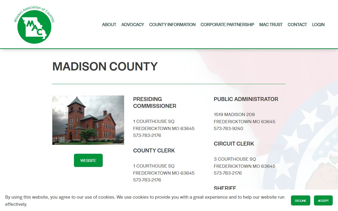 Madison County Missouri public records through Missouri Association of Counties directory