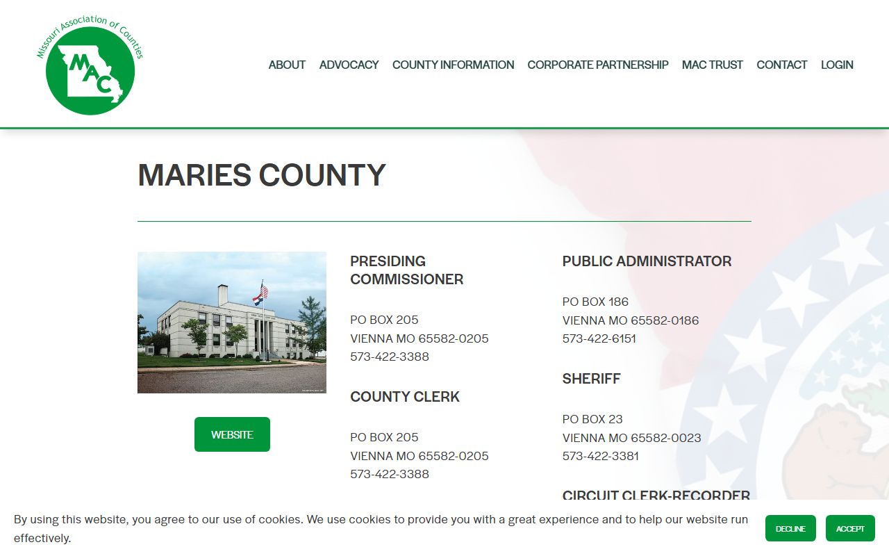 Maries County Missouri public records through Missouri Association of Counties directory