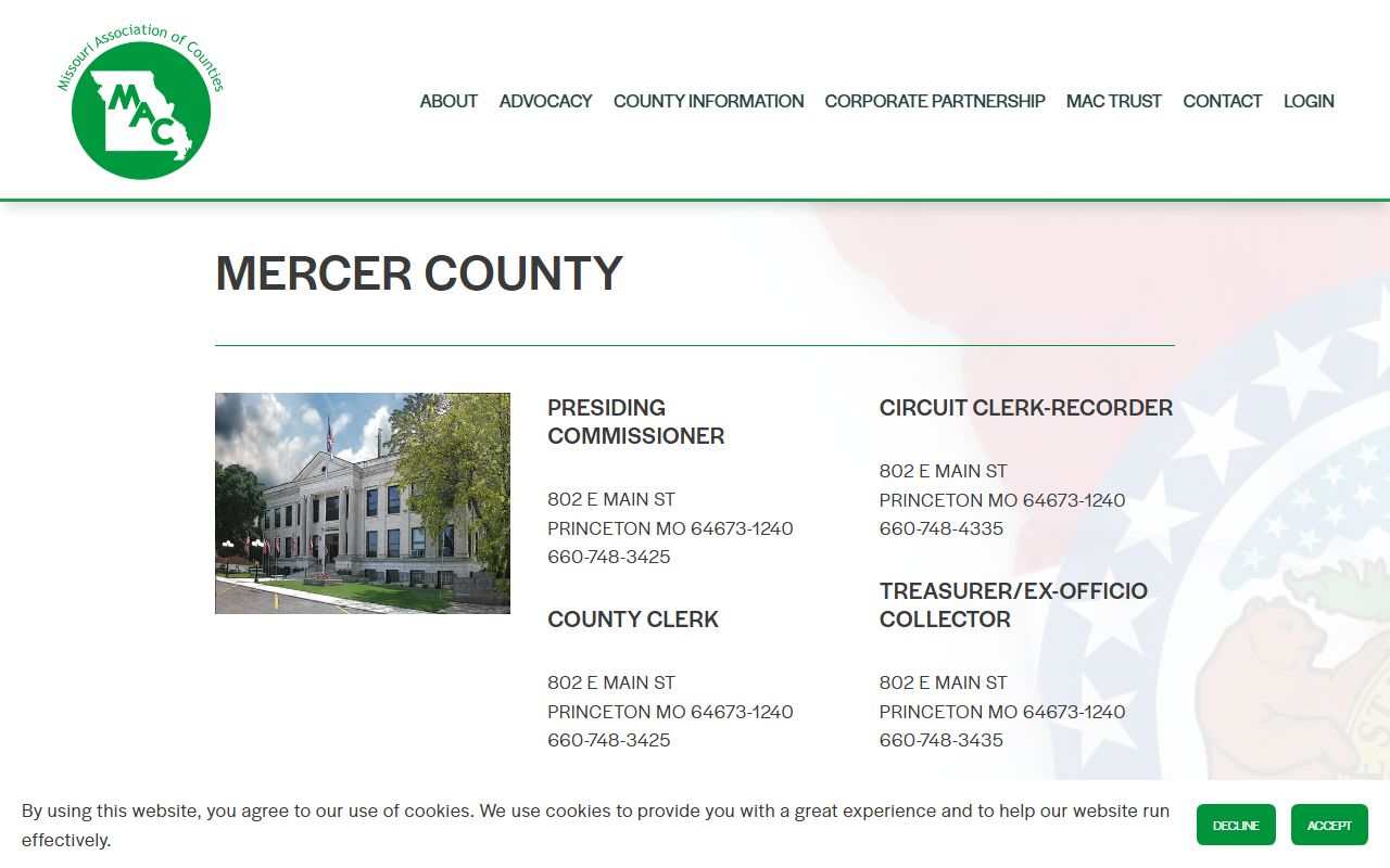 Mercer County Missouri public records through Missouri Association of Counties directory