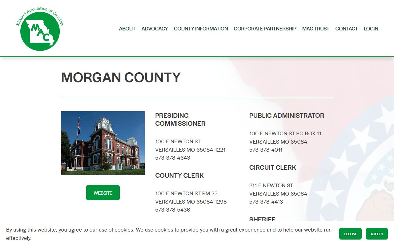 Morgan County Missouri public records through Missouri Association of Counties directory