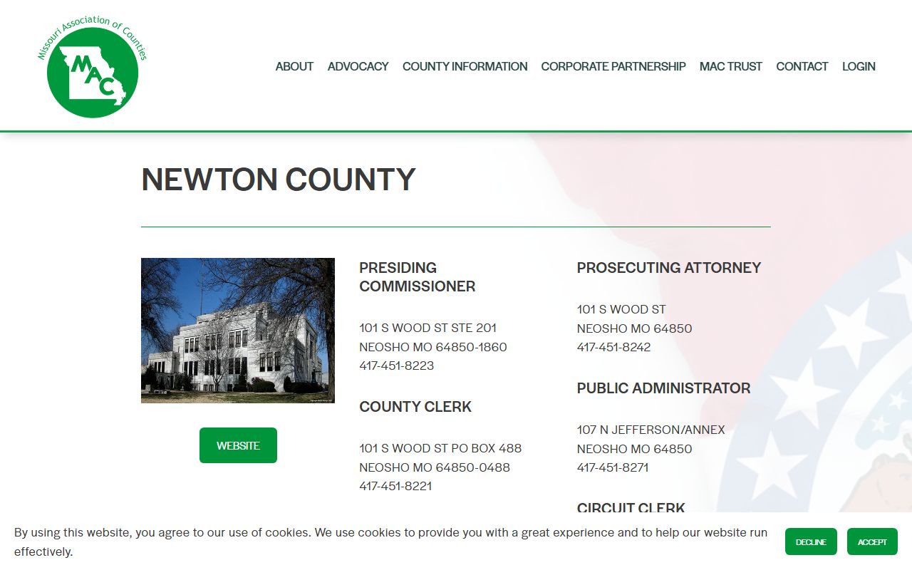 Newton County Missouri public records through Missouri Association of Counties directory