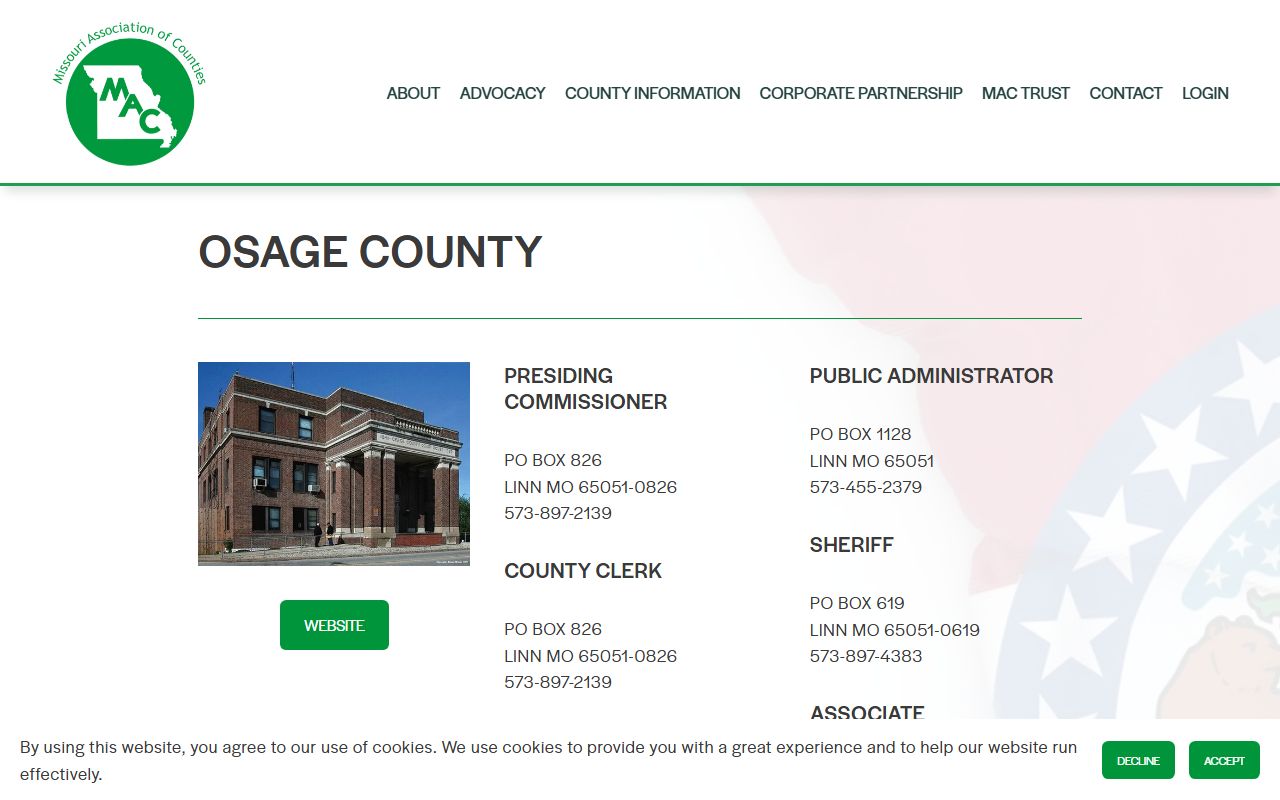 Osage County Missouri public records through Missouri Association of Counties directory