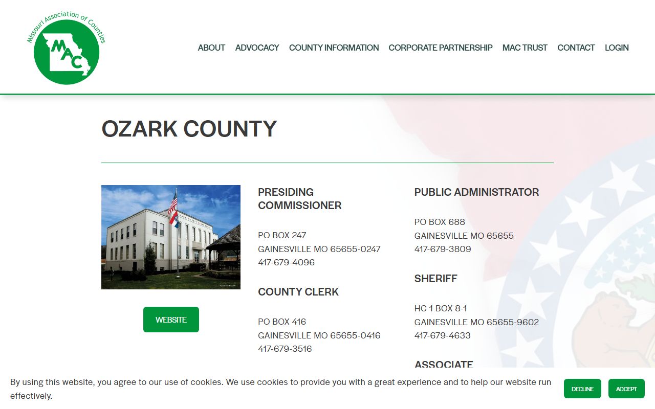Ozark County Missouri public records through Missouri Association of Counties directory
