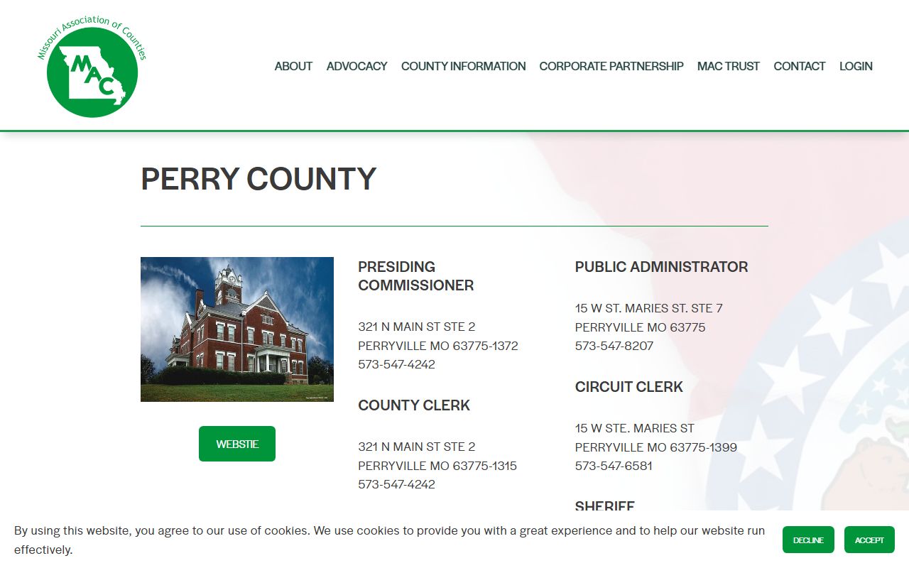 Perry County Missouri public records through Missouri Association of Counties directory