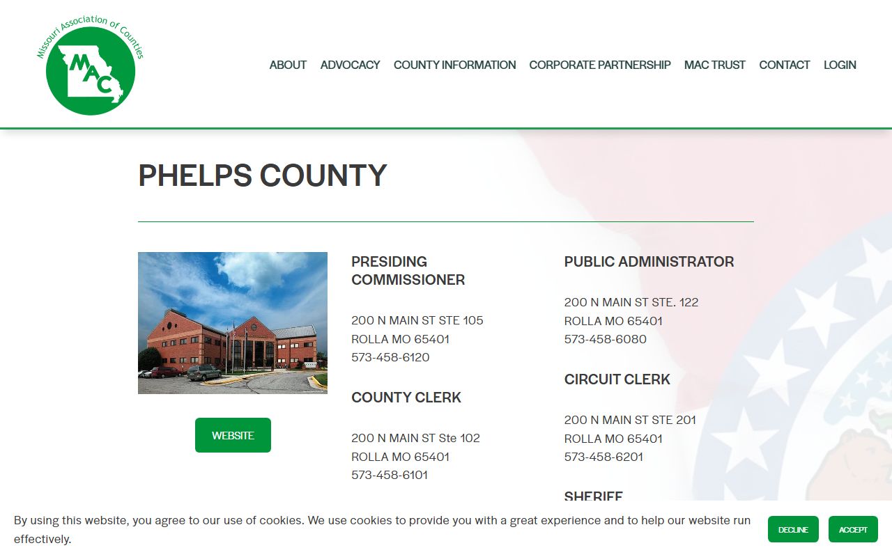 Phelps County Missouri Association of Counties page for public records