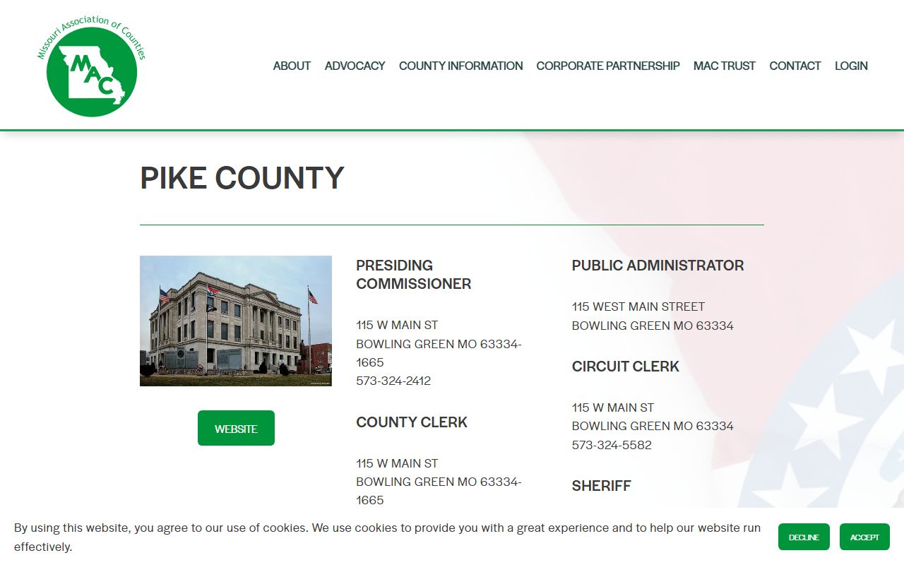 Pike County Missouri Association of Counties page for public records