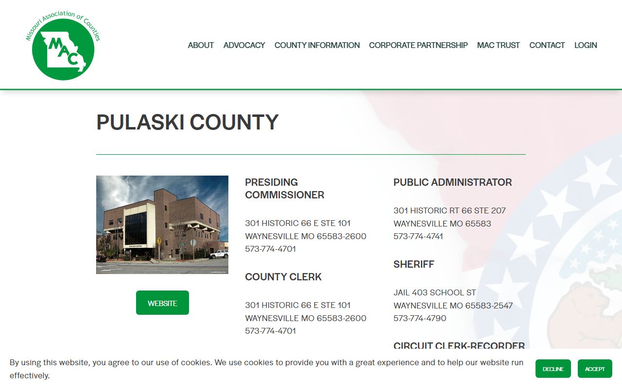 Pulaski County Missouri Association of Counties page for public records