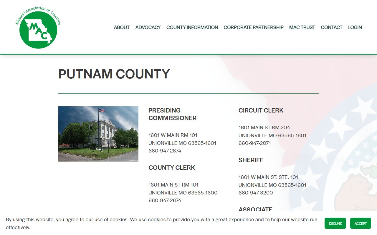 Putnam County Missouri Association of Counties page for public records