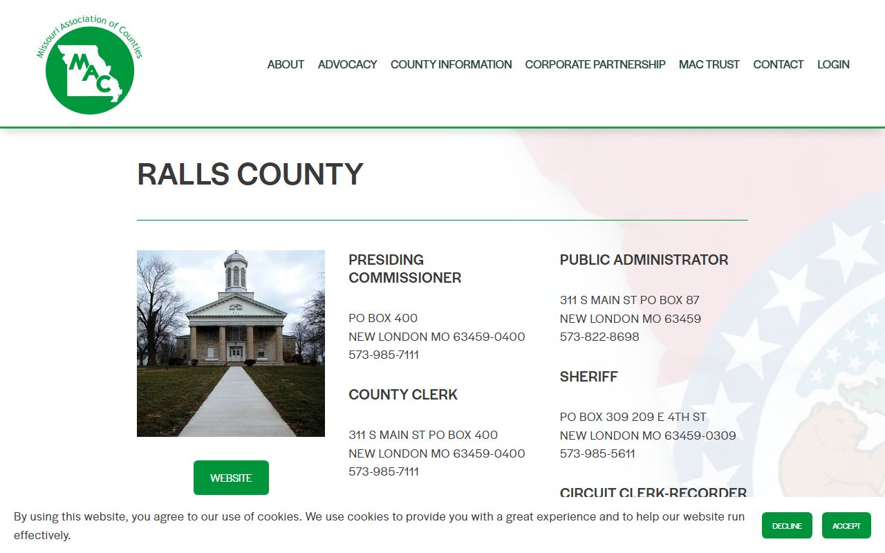 Ralls County Missouri Association of Counties page for public records