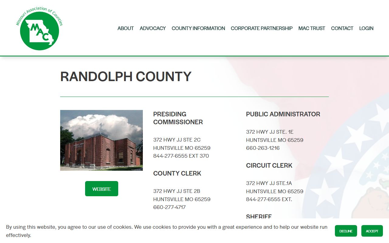 Randolph County Missouri Association of Counties page for public records