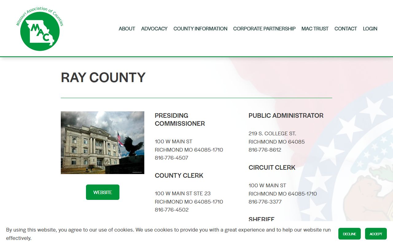 Ray County Missouri Association of Counties page for public records