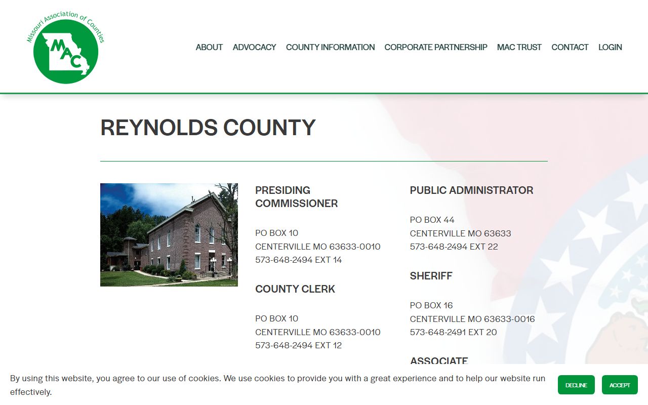Reynolds County Missouri public records through Missouri Association of Counties directory