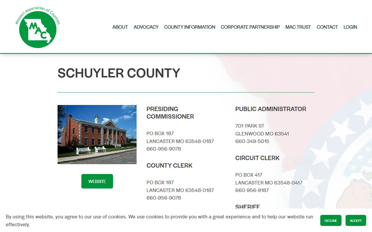 Schuyler County Missouri Association of Counties profile for public records