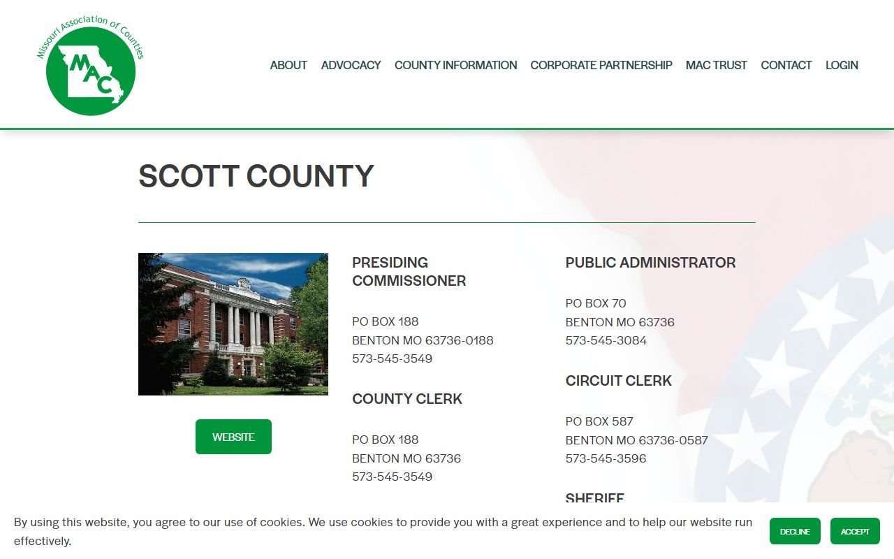Scott County Missouri Association of Counties profile for public records