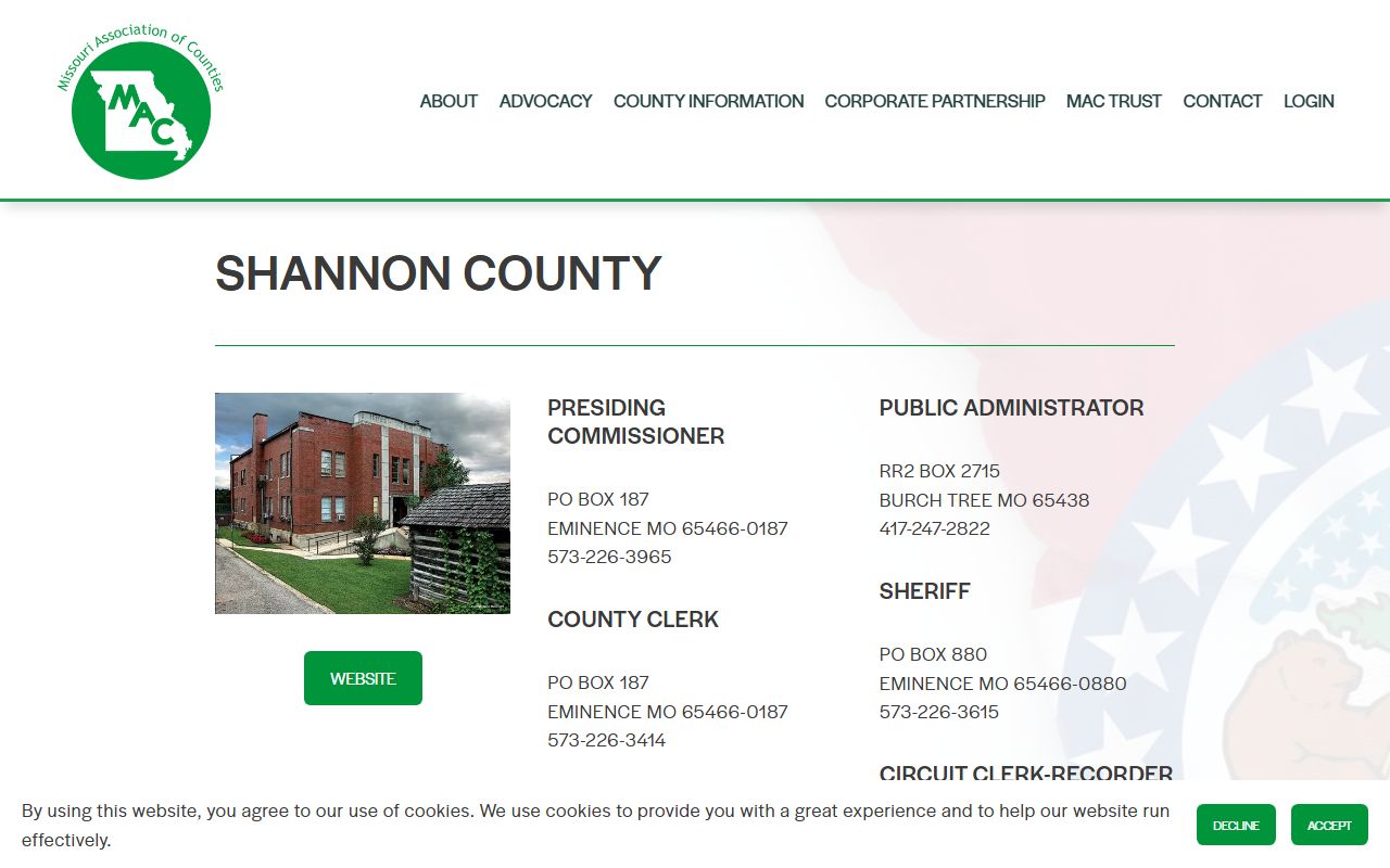 Shannon County Missouri Association of Counties profile for public records