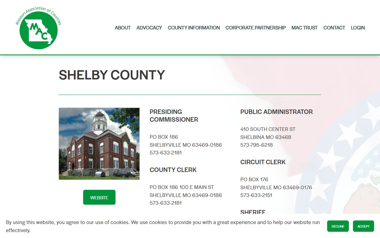 Shelby County Missouri Association of Counties profile for public records