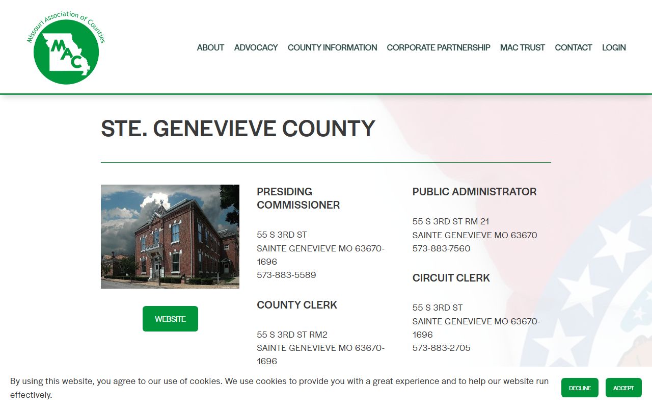 Ste. Genevieve County Missouri public records through Missouri Association of Counties