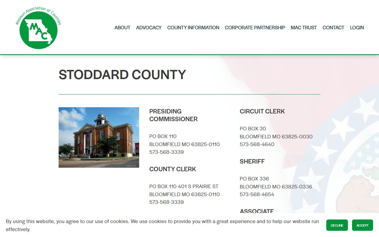 Stoddard County Missouri Association of Counties profile for public records