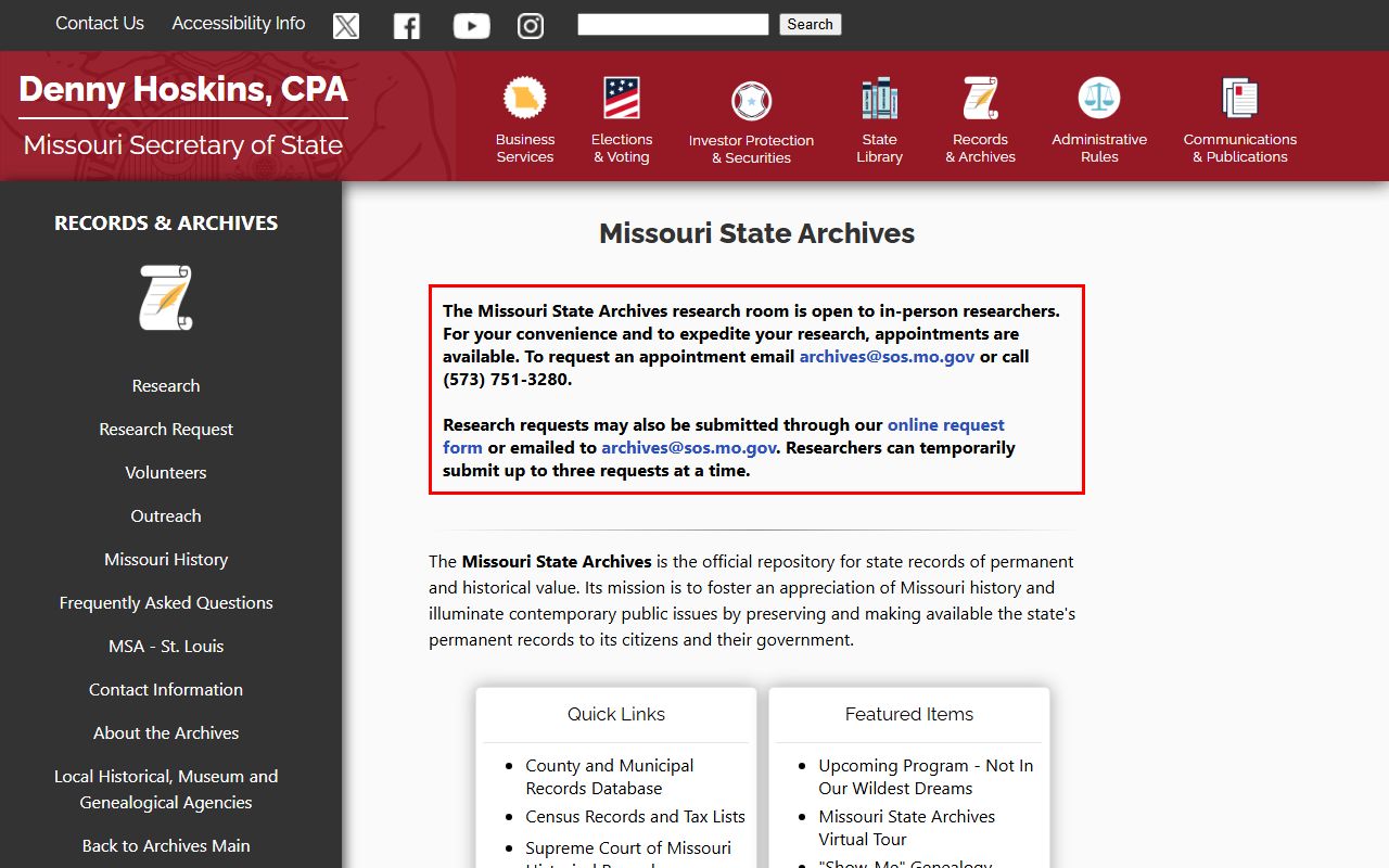 Missouri State Archives historical public records database